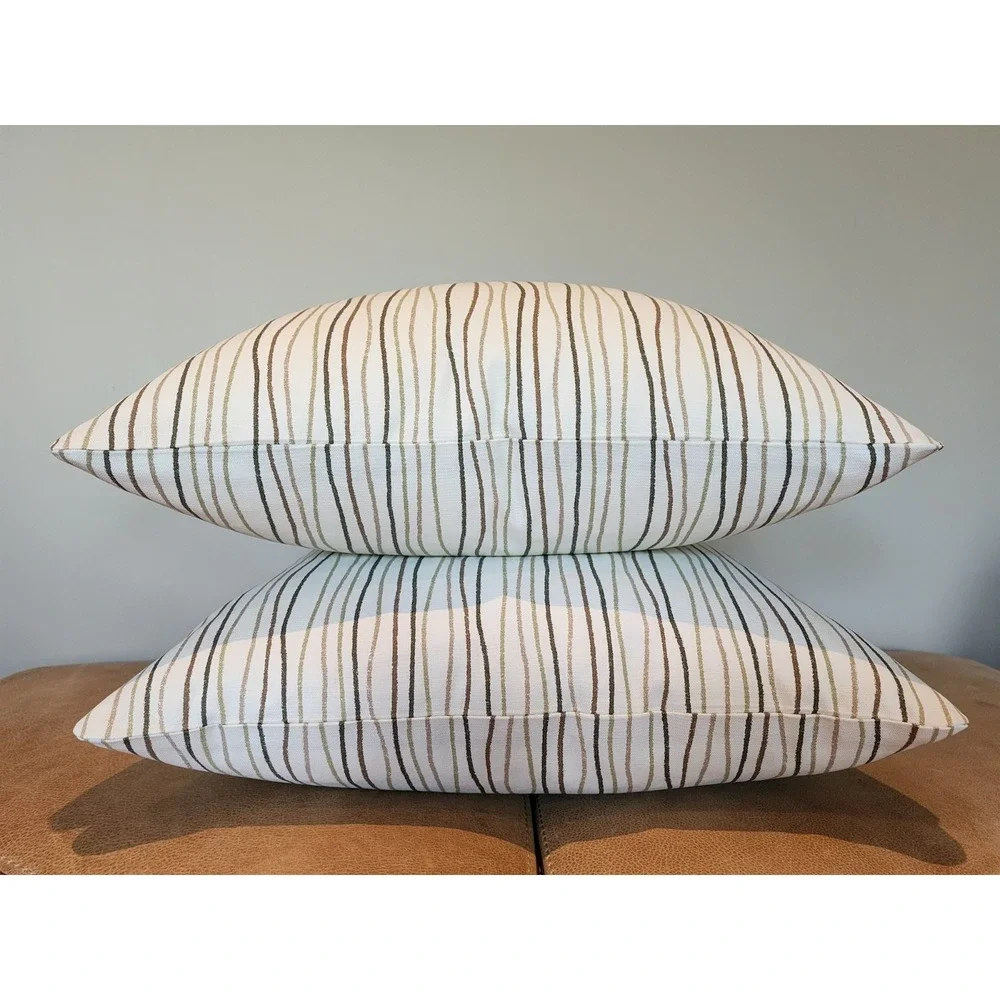 Magnolia Home 20x20 Throw Pillow Cover Pair Streamers Sage Tan Wavy Line Zip NEW